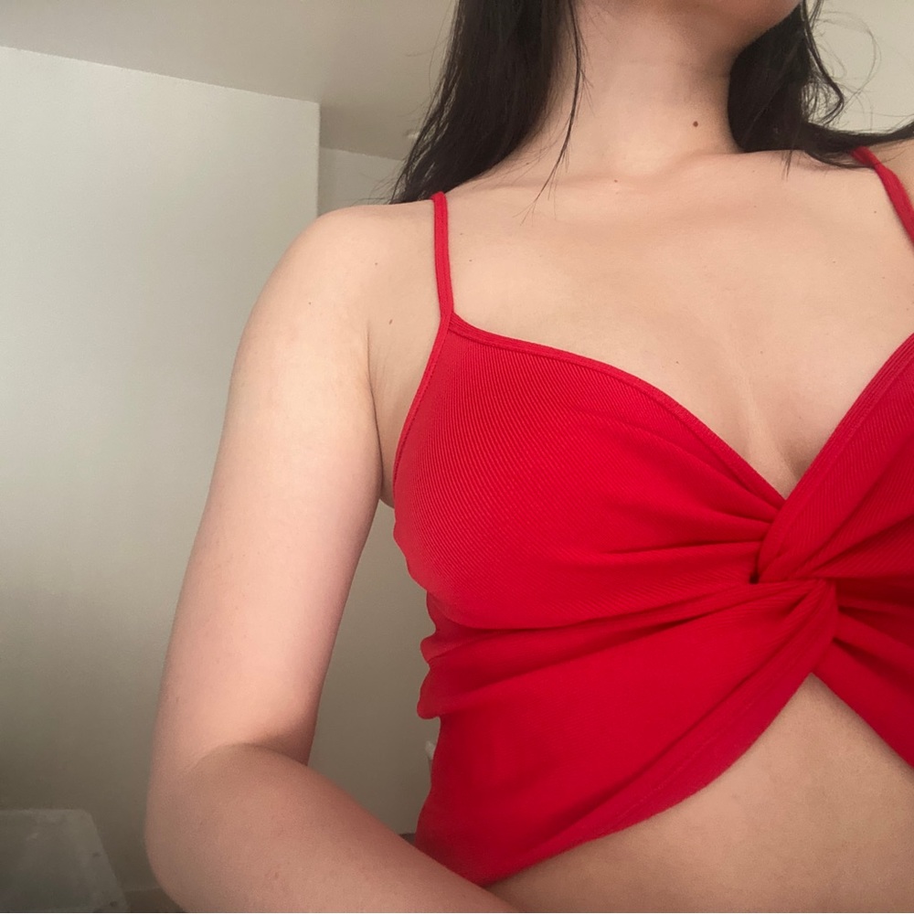 Zara Knit Red Surplice Crop Tank Top